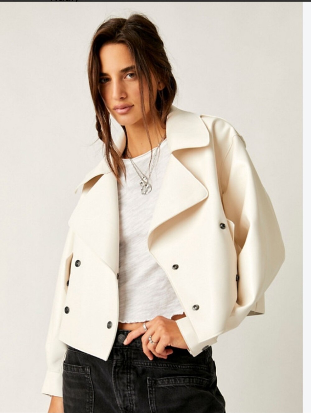We The Free Alexis Ivory Vegan Leather Cropped Jacket NWT M